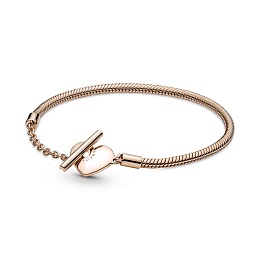 Snake chain 14k rose gold-plated T-bar heart brace