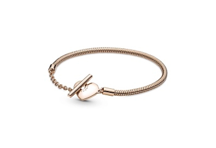 Snake chain 14k rose gold-plated T-bar heart brace