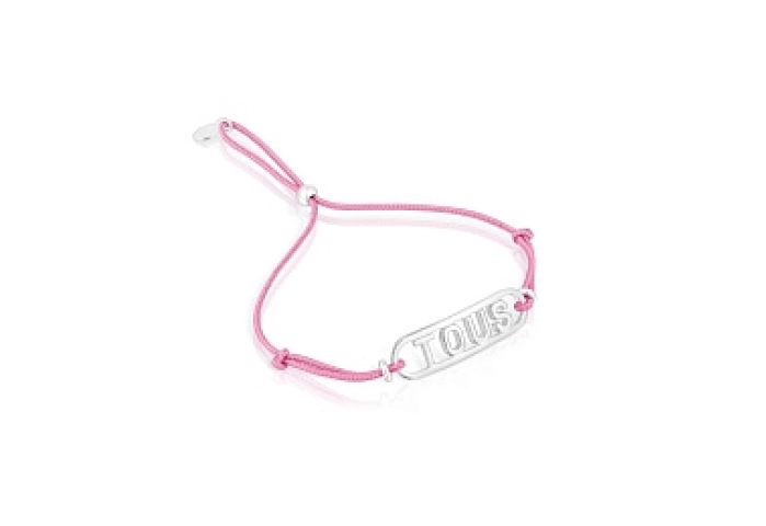 SILVER BRACELET LOGO PINK NYLON CORD