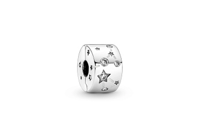 Constellation sterling silver clip with clear cubic zirconia and shimmering silver white enamel