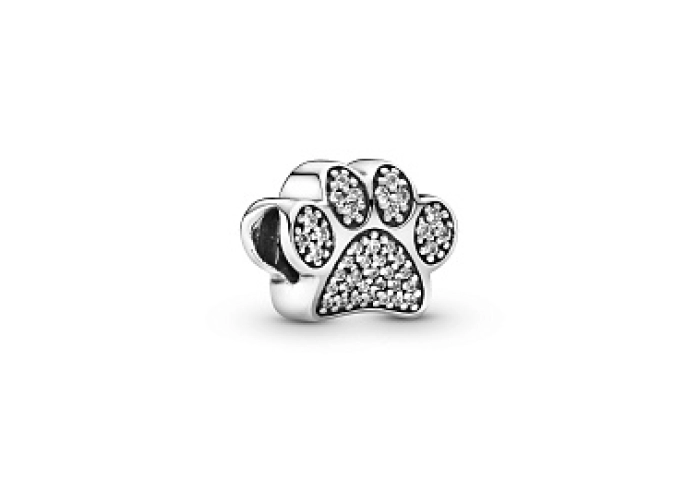 Paw silver charm with cubic zirconia