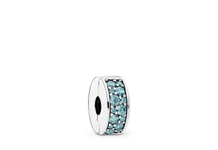 Silver clip with teal cubic zirconia and silicone 