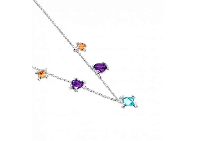 SILVER CHOKER MULTI GEMS CHAIN