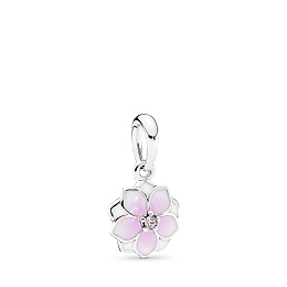 Magnolia silver dangle with pink cubic zirconia, w