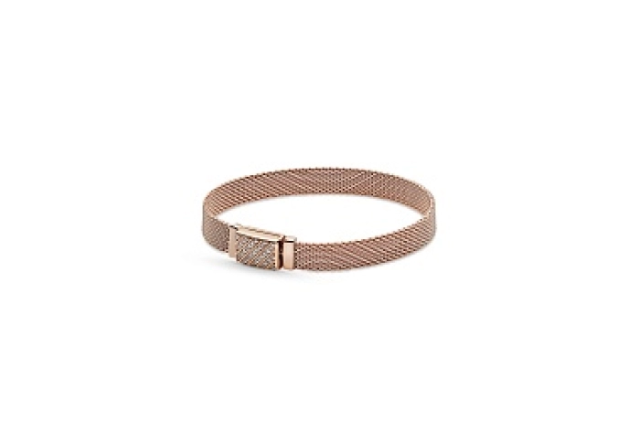 Flat mesh chain Pandora Rose braceletwith clear cubic zirconia /589358C01-19