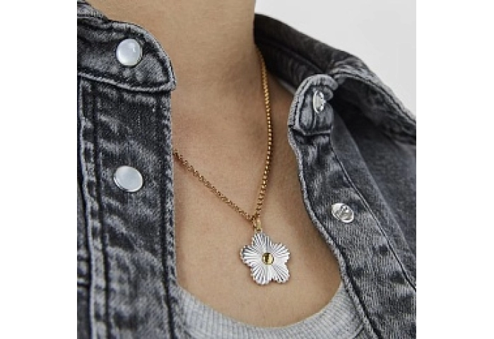 SILVER GOLDPLATED PENDANT FLOWER 2TONE