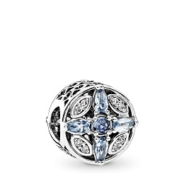 Abstract silver charm with moonlight blue crystal,