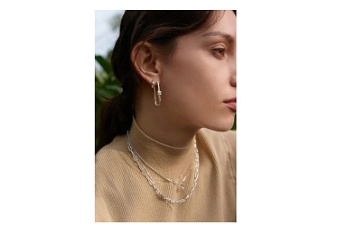 Silver Pearl Modernist Oval Hoop Earrings
