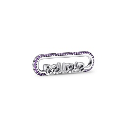 Believe script sterling silver word link with royal purple crystal