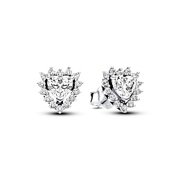 Heart sterling silver stud earrings with clear cub