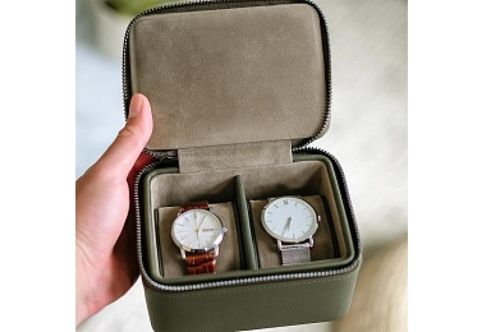 OLIVE GREEN DOUBLE WATCH ZIPPED WATCH BOX