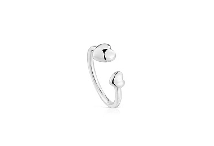 SILVER OPEN RING 2 DIFFERENT HEARTS
