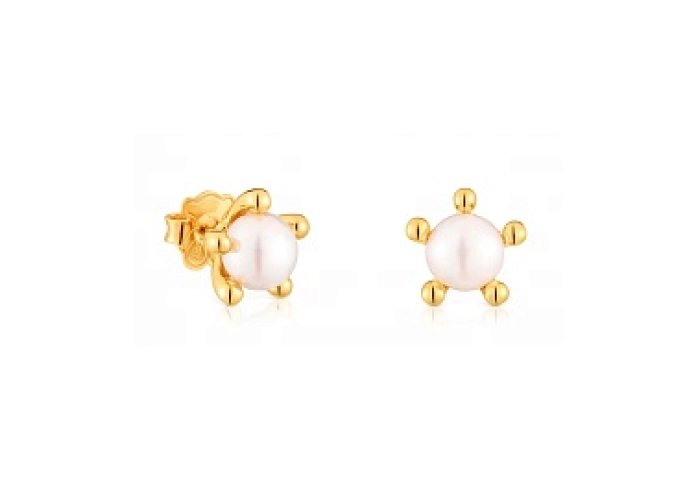 SILVER GOLD PLATED EARRINGS 8MM PEARL