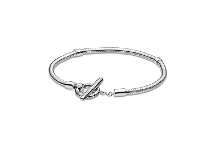 Snake chain sterling silver T-bar bracelet