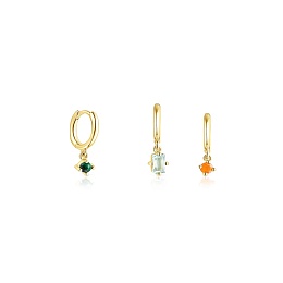 SILVER GOLD PLATED 3 EARRINGS PACK GEMS