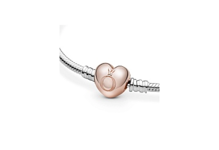 Silver bracelet with heart-shaped 14k rose gold-pl