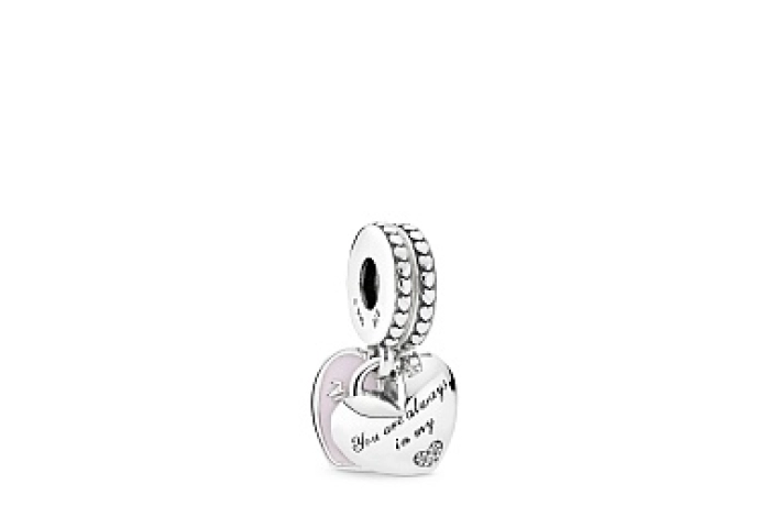 Mother and daughter split heart silver dangle with