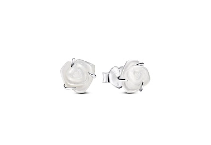 White rose sterling silver stud earrings with whit