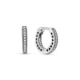 Hoop silver earrings with clear cubic zirconia, 15 mm/ Серебряные серьги с чистым кубическим циркони