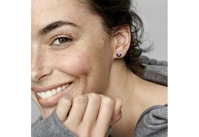 Pansy 14k rose  gold-plated stud earrings with clear cubic zirconia and shaded blue and violet
