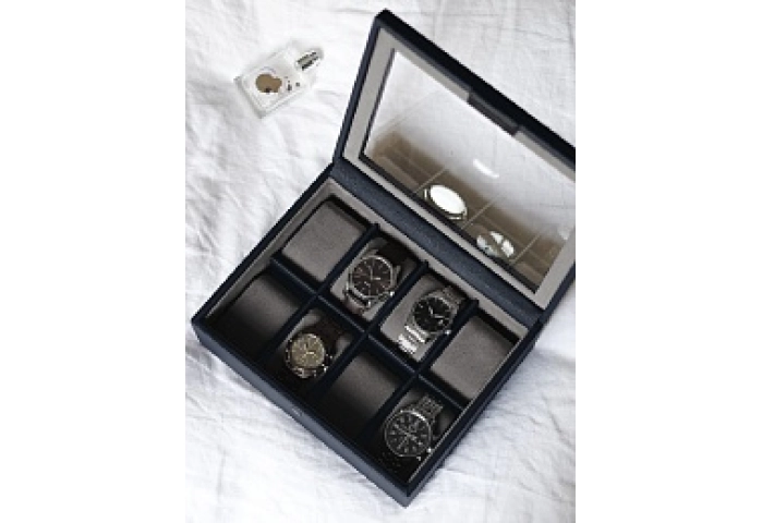 NAVY BLUE 8 PIECE WATCH BOX