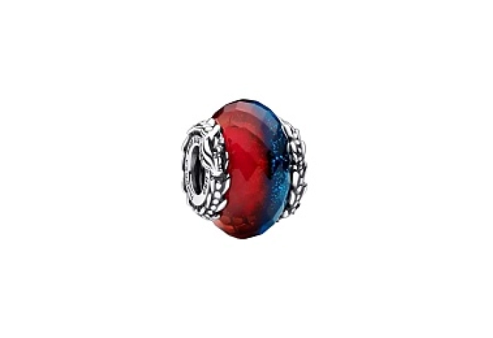 Project House Ice and Fire sterling silver charm with faceted red and blue Murano glass