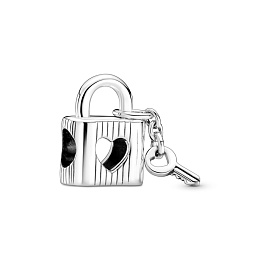 Love padlock and key sterling silver charm with bl