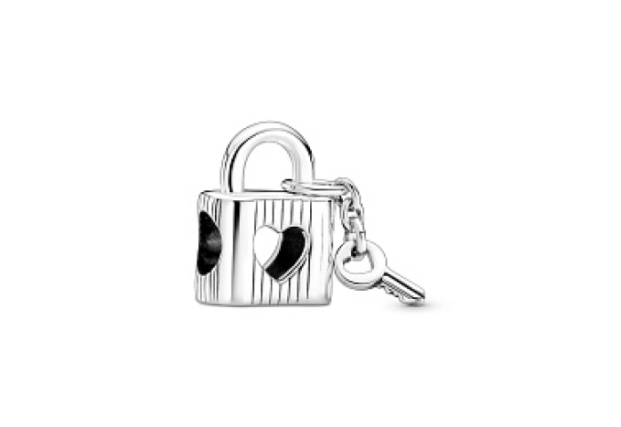 Love padlock and key sterling silver charm with bl