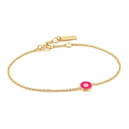Neon Pink Enamel Disc Gold Bracelet