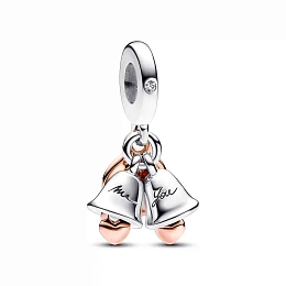Wedding bells sterling silver and 14k rose gold-plated dangle with clear cubic zirconia