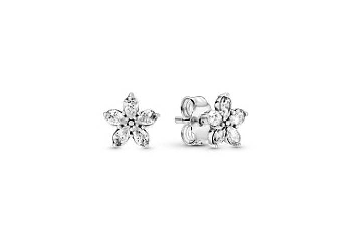 Snowflake sterling silver stud earrings with clear