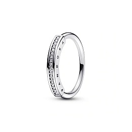 Pandora logo sterling silver ring with clear cubic zirconia