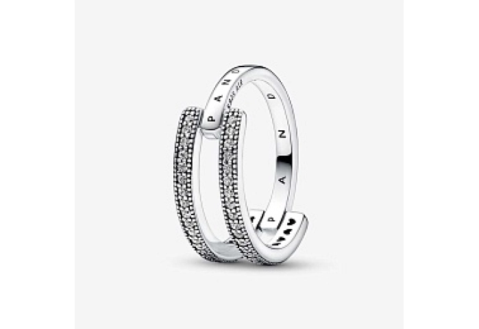 Pandora logo sterling silver ring with clear cubic zirconia