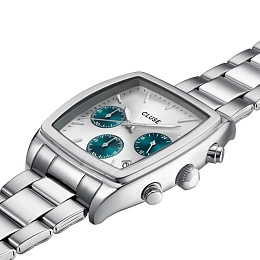 Quartaut Chrono Watch Steel, Silver and Blue, Silv