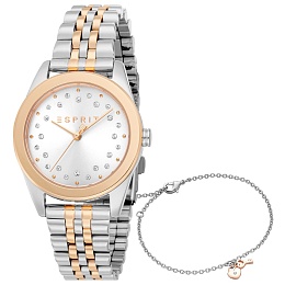 ESPRIT Women Watch, Two Tone Silver & Rose Gold Color Case, Silver Dial, Two Tone Silver & Rose Gold