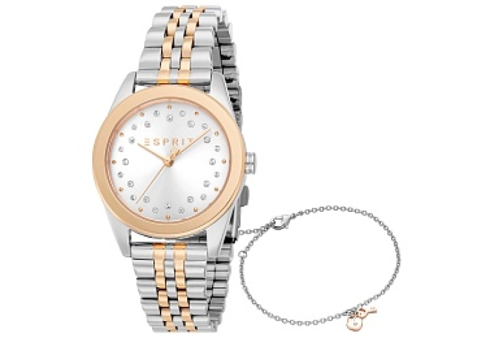 ESPRIT Women Watch, Two Tone Silver & Rose Gold Color Case, Silver Dial, Two Tone Silver & Rose Gold