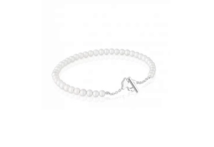 SILVER BANGLE BRACELET BEAR PEARL N17