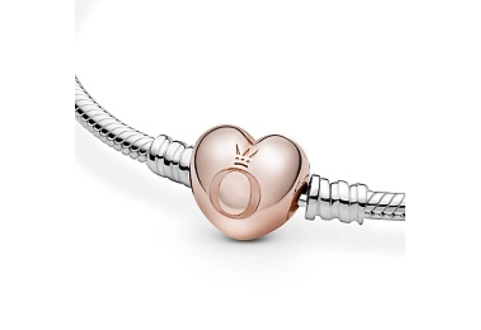 Silver bracelet with heart-shaped 14k rose gold-pl