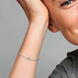 Pandora logo sterling silver bracelet with clear cubic zirconia