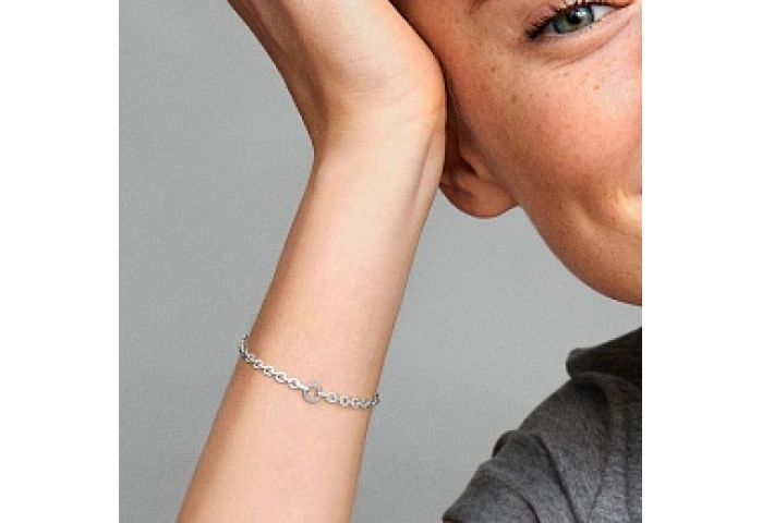 Pandora logo sterling silver bracelet with clear cubic zirconia