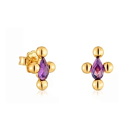 SILVER GOLD PLATED EARRINGS AMETHYST