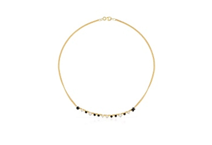SILVER GOLD PLATED CHOKER ONYX ZIRCON
