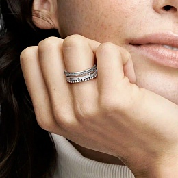 Pandora logo sterling silver ring with clear cubic