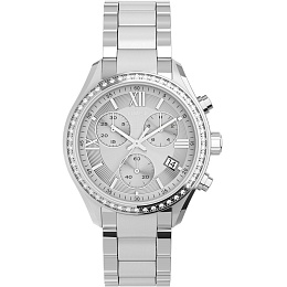 Womens Silver-tone Chrono with Crystal