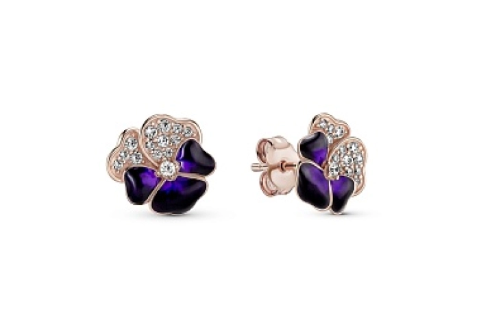 Pansy 14k rose  gold-plated stud earrings with clear cubic zirconia and shaded blue and violet