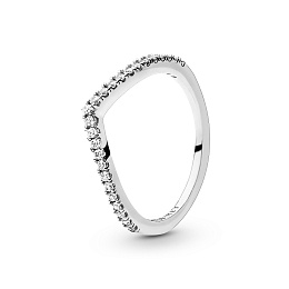 Wishbone silver ring with clear cubic zirconia