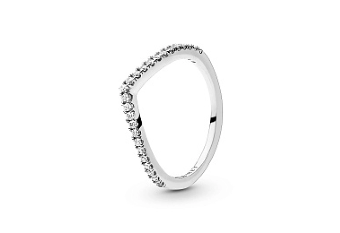 Wishbone silver ring with clear cubic zirconia