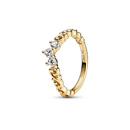 Regal tiara 14k gold-plated ring with clear cubic 