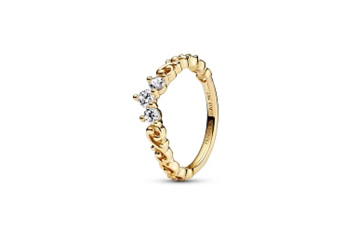 Regal tiara 14k gold-plated ring with clear cubic 