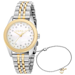 ESPRIT Women Watch, Two Tone Silver & Gold Color Case, White MOP Dial, Two Tone Silver & Gold Color 